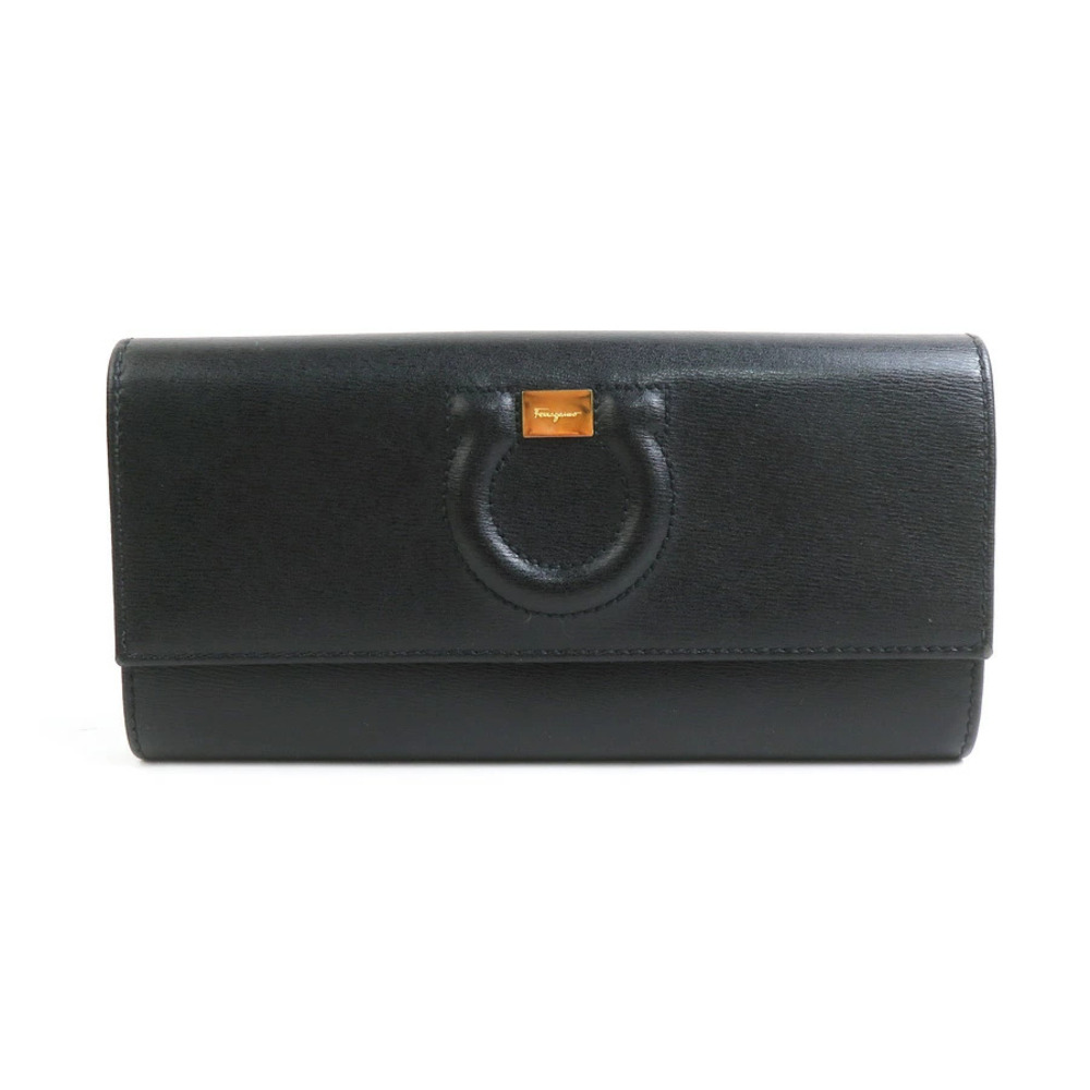 Salvatore Ferragamo long wallet Gancini leather black